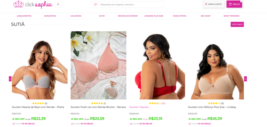 A imagem mostra modelos com corpos diversos de lingeries