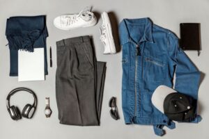 A imagem mostra várias roupas masculinas