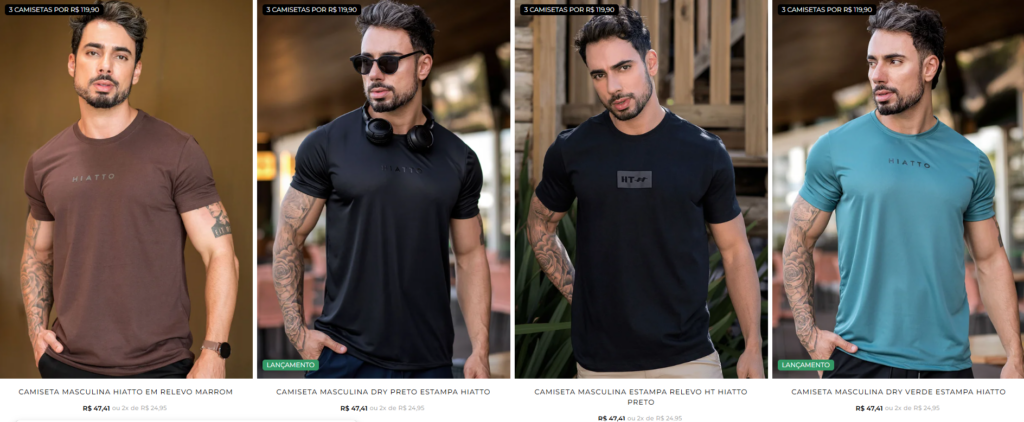 Fotos de roupas masculinas com modelo usando camisas variadas
