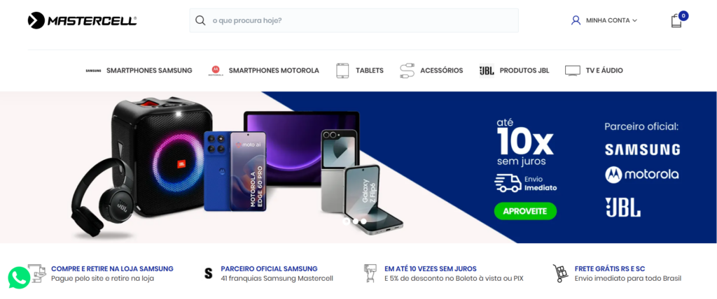A imagem mostraum banner da loja Mastercell, loja oficial da Samsung