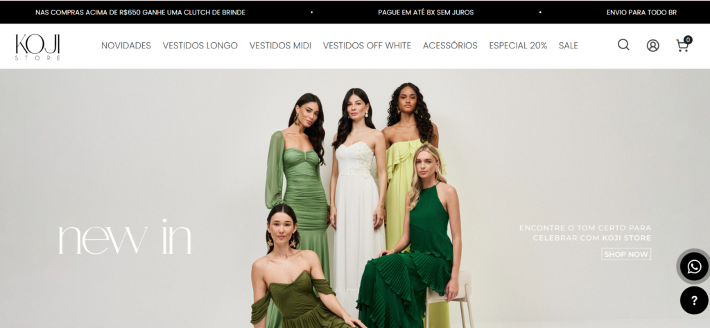 A imagem mostra um print do site da Koji Store - lojista Tray E-commerce