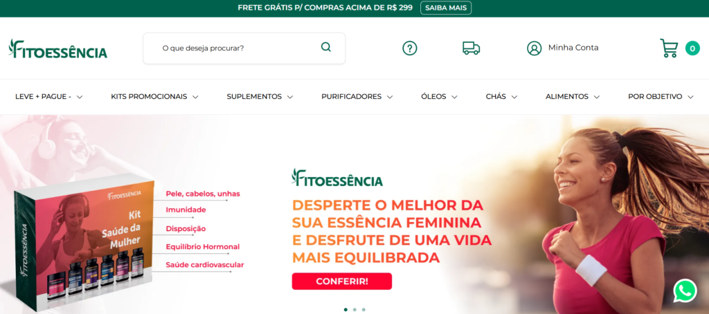 A imagem mostra um print do site da FitoEssência - lojista Tray E-commerce
