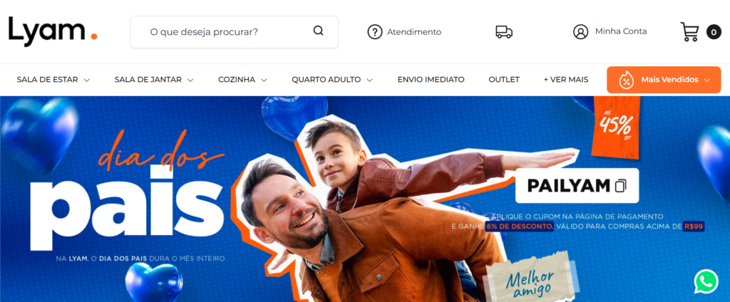 A imagem mostra um print do site da Lyam Decor - lojista Tray E-commerce