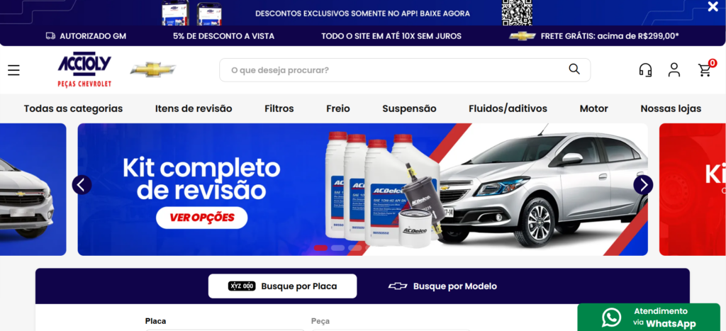 A imagem mostra um print do site da Accioly - lojista Tray E-commerce