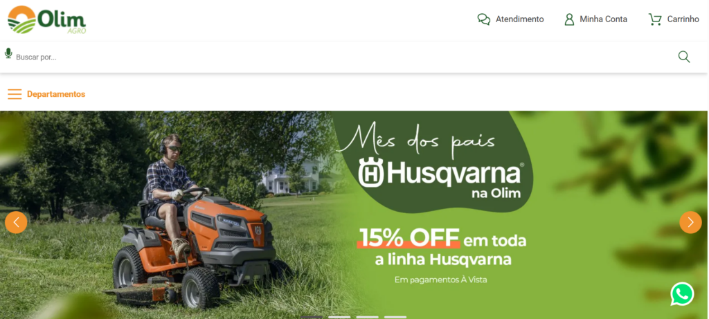 A imagem mostra um print do site da Olim Agro- lojista Tray E-commerce