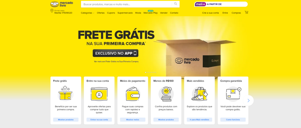 Página incial do Mercado Livre 