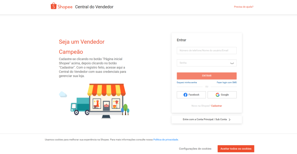 Página incial da Shopee