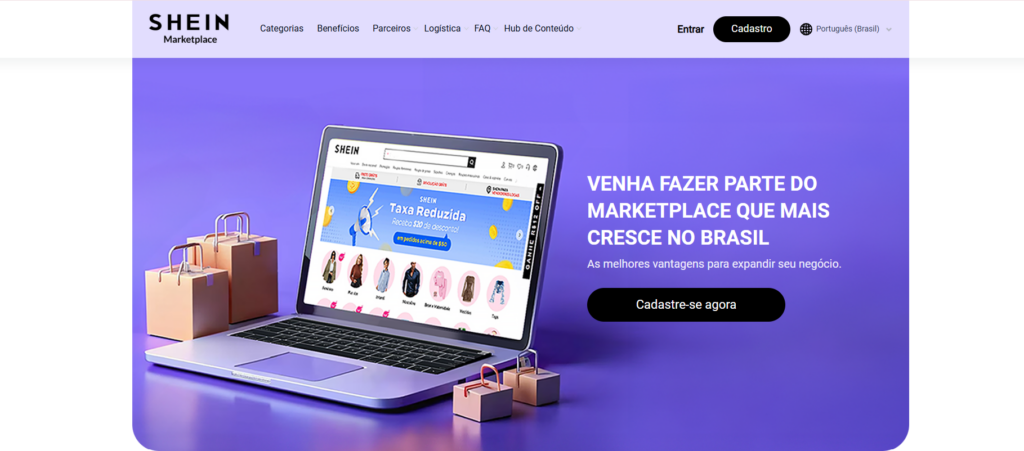 Página inicial da Shein 