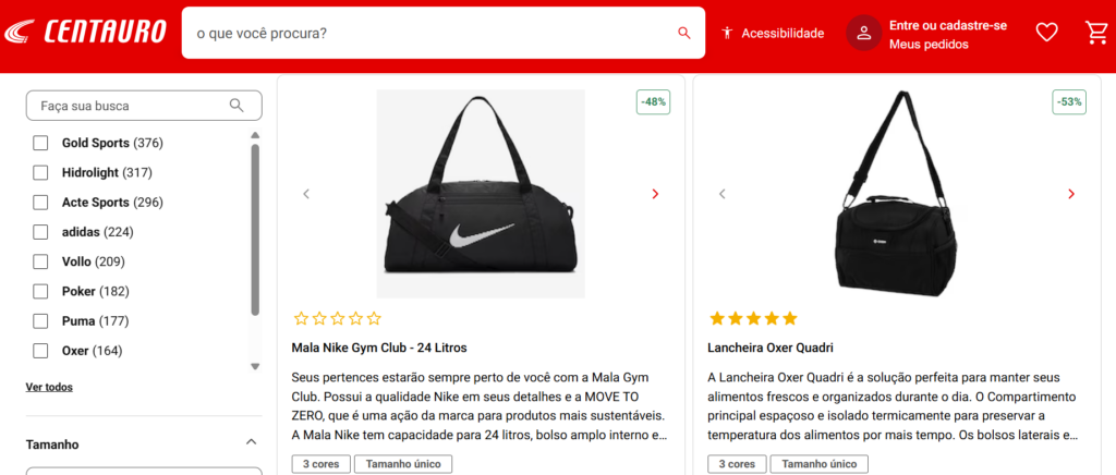 A imagem mostra um print de dois acessórios fitness à venda