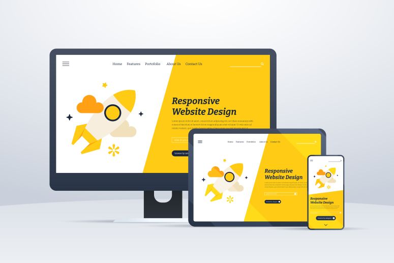 A imagem mostra um Mockup de um site responsivo