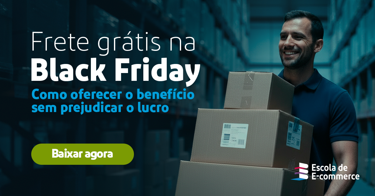 A imagem mostra um homem com caixas de entrega em um estoque