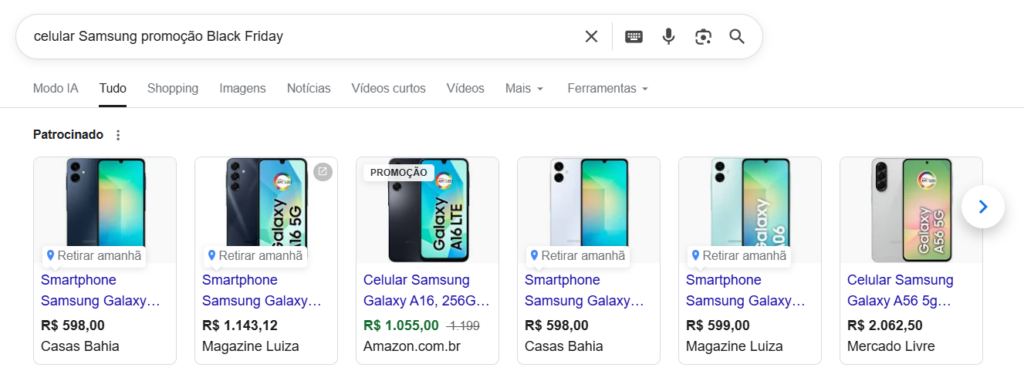 Exemplo de busca da Black Friday