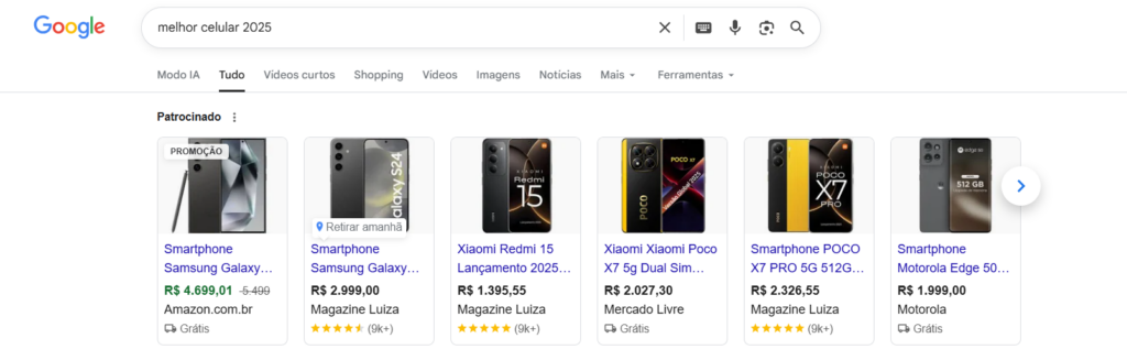 Exemplo de busca da Black Friday