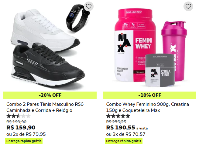 Combos de produtos esportivos da Netshoes