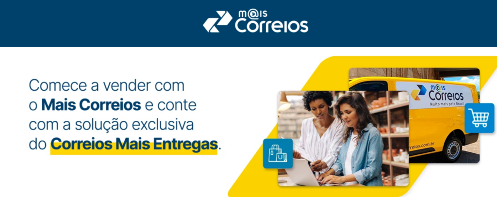 Página incial do Mais Correios, plataforma de venda dos Correios Brasil