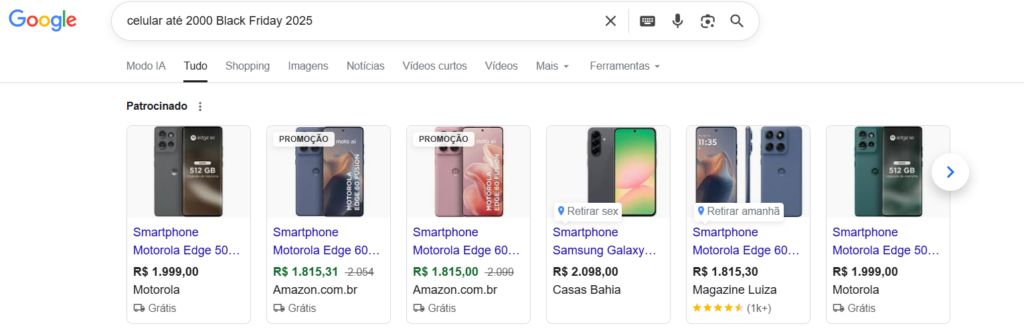 Exemplo de Busca na Black Friday