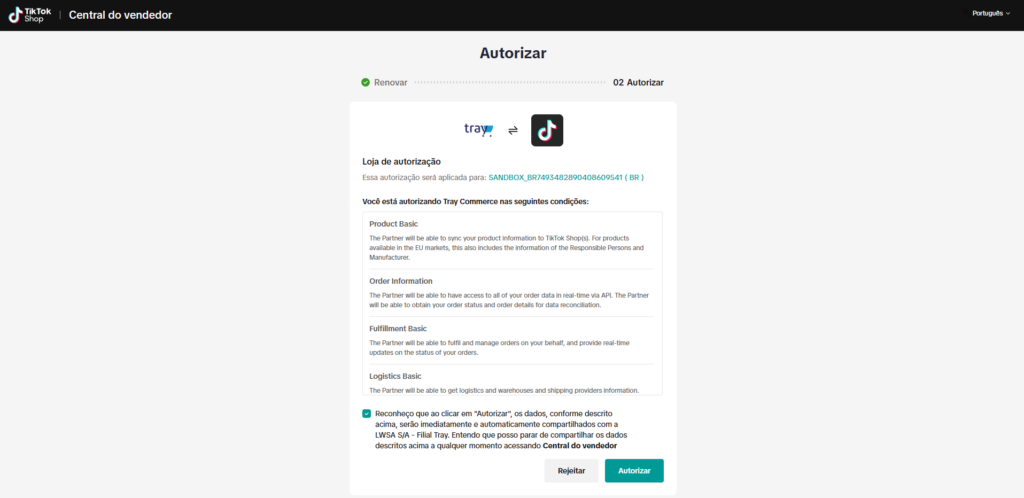 Autorizar o acesso às APIs do TikTok Shop