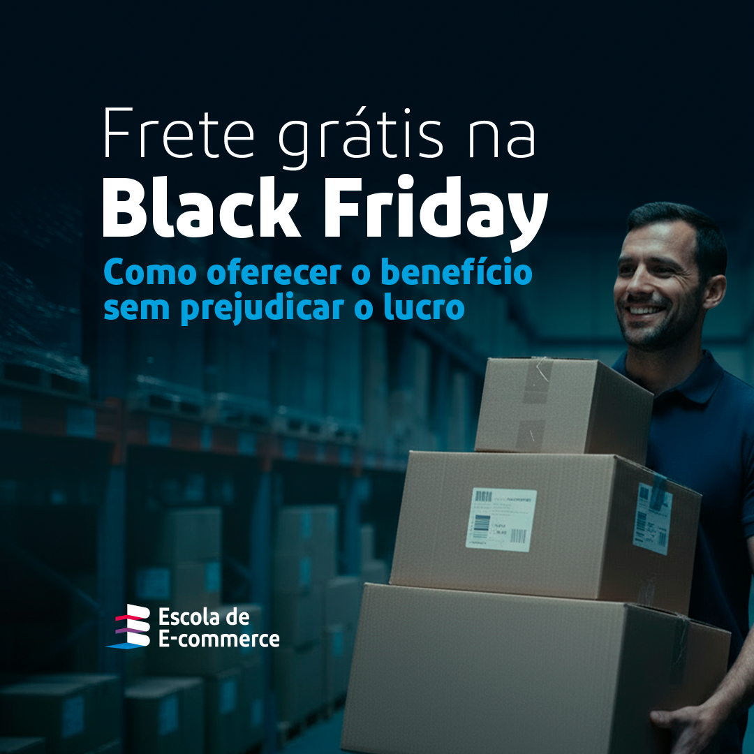 A imagem mostra um homem com caixas de entrega em um estoque