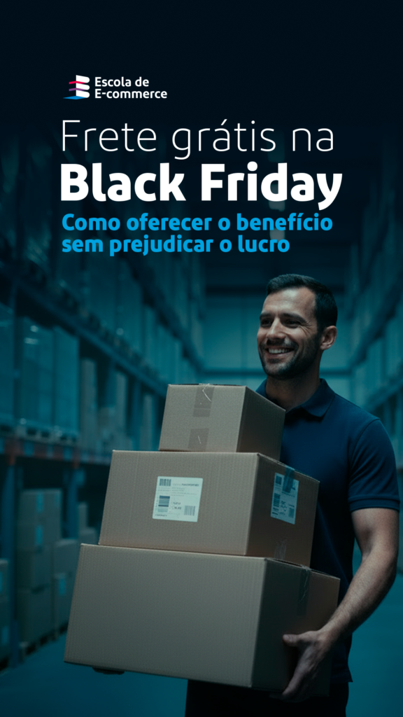 A imagem mostra um homem com caixas de entrega em um estoque