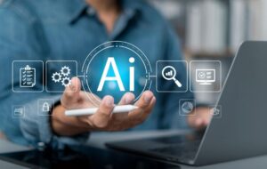 a imagem retrata o conceito Empresário trabalhando com inteligência artificial AI