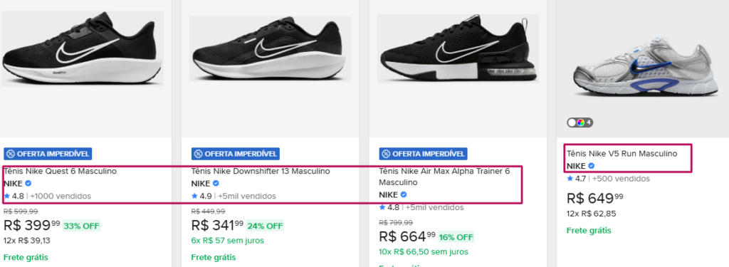 Exemplos de títulos em marketplace