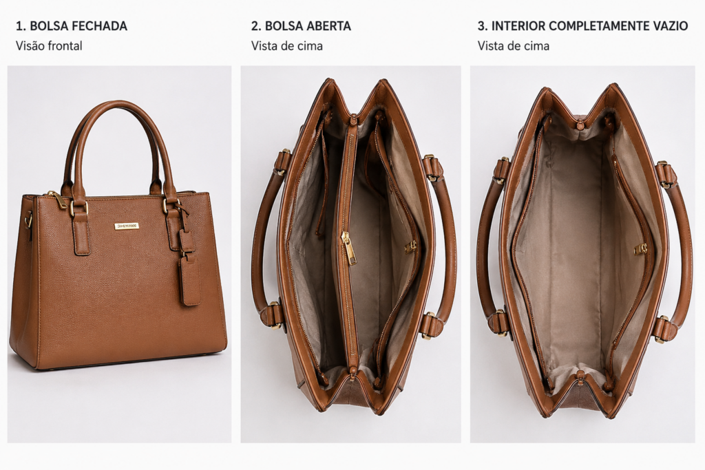 Exemplo de fotos de bolsas em um e-commerce